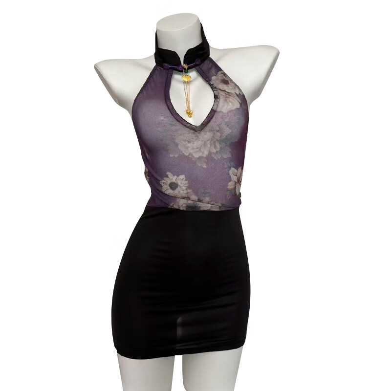 林林婷性感秘书夜店辣妹旗袍紧身包臀短裙国风免脱制服诱惑 图片色+3003黑 均码(80-120斤)