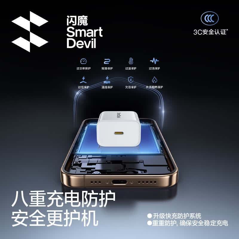 闪魔【3C认证】30W氮化镓快充 【套装推荐】30W氮化镓+100W编织线1.2米