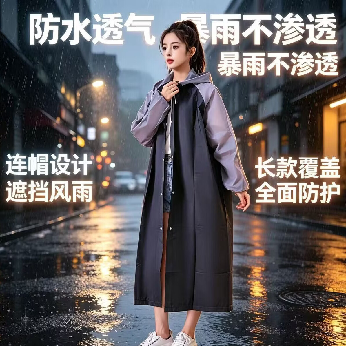 电动车成人加厚非一次性长款拼色雨衣环保户外束口旅游雨披电动车 黑色灰色拼色（均码） 1个