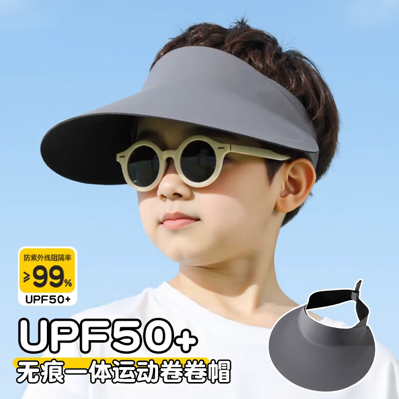 目丸儿童防晒帽宝宝空顶帽2026新款男童女童运动遮阳帽子大帽檐夏季 主图款【浅灰色】柔软一体-无痕卷卷帽.