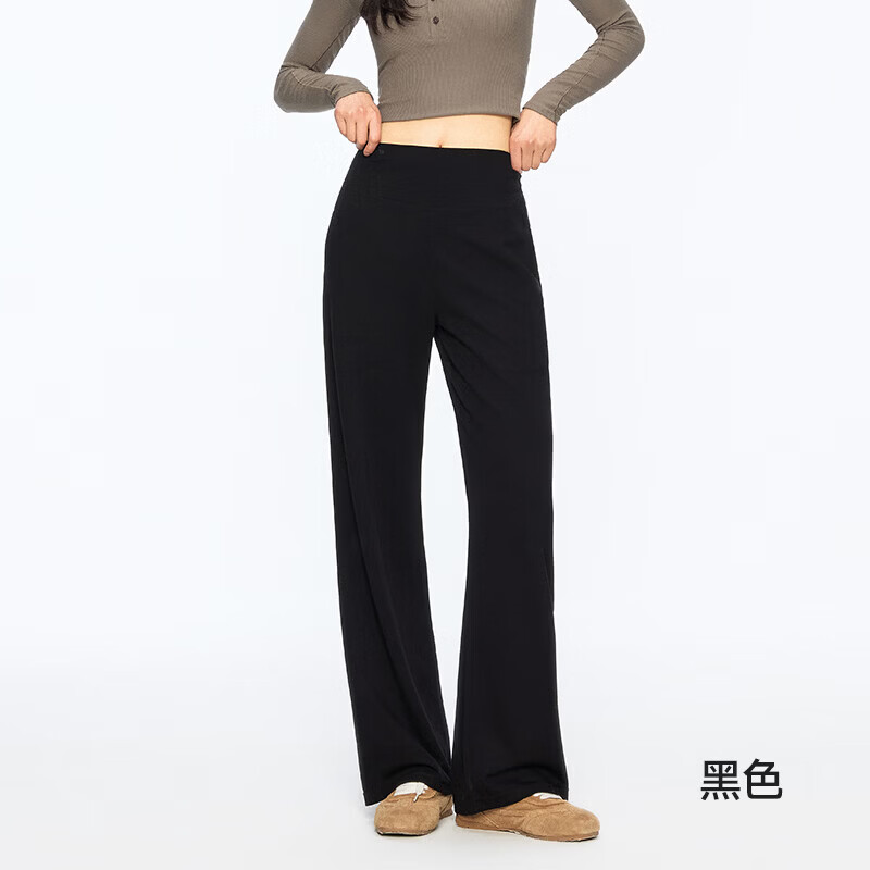 MissWiss直筒裤女高腰显瘦垂坠感休闲裤简约百搭薄款凉感透气长裤 女神黑-小个子版 S （86-100斤）