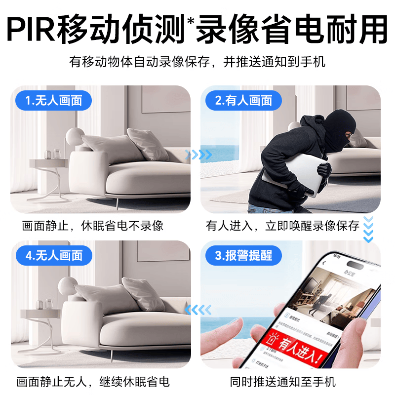 九目监控小巧无线手机远程免插电高清夜视家用摄影智能4G监控器WIFI室内外套装家庭360度无死角全景 超强续航4G版【无网手机监控 远程开关机】 128G