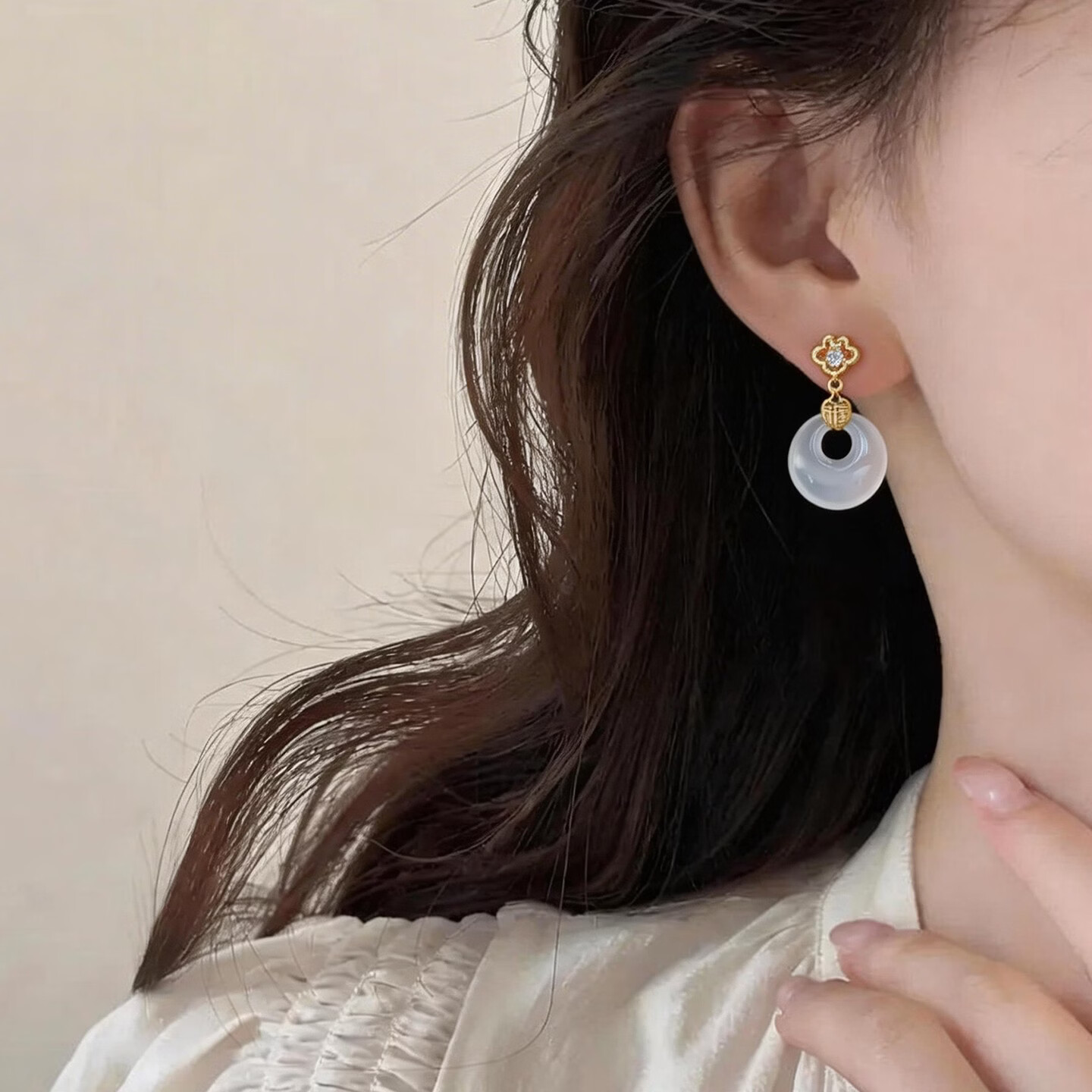 KRISTEN JUDI平安扣玉髓耳环女银针高级感耳坠