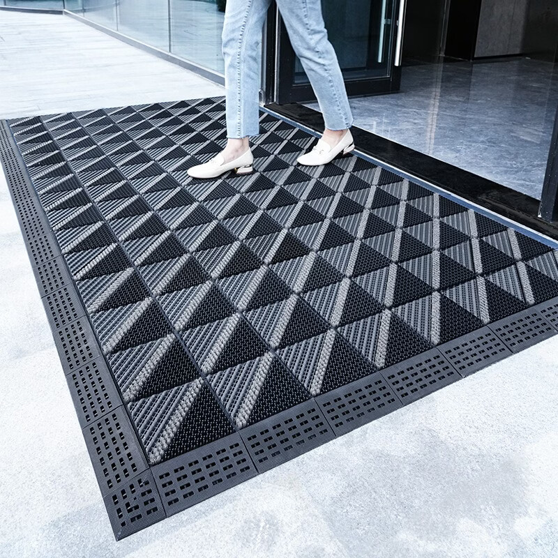 商用大门口除尘地垫家用进门入户门脚垫户外室外防滑门垫门外迎宾 单刷-灰块红刷【除尘防滑】 60cm*90cm +橡胶锤