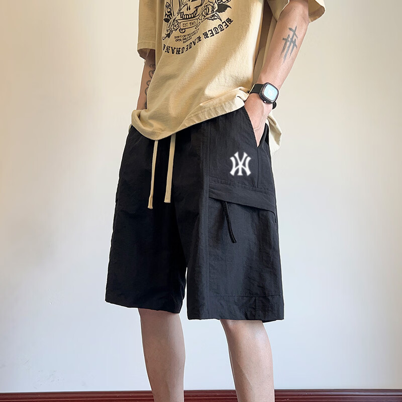 C.MATK工装短裤男夏季新款潮牌休闲宽松男士五分裤百搭外穿中裤透气 黑色-B 4XL
