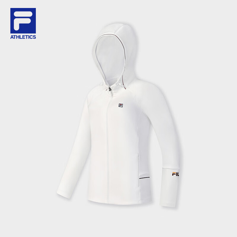 FILA 斐乐官方女士针织连帽外套2026春新款基础简约网球运动上衣 亮白-WT M 165/84A/M