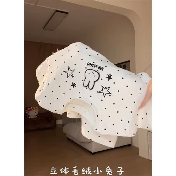 梵米兴满印波点可爱小兔短袖T恤女夏季日系宅萌软妹短款修身显瘦上衣潮 黑色刺绣【高品质棉】 XL 建议115-130斤