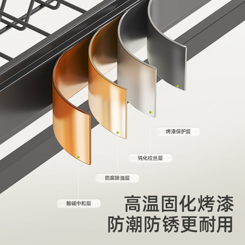 ecoco水槽置物架厨房不锈钢多功能碗碟沥水架大容量水槽边收纳架沥水篮 【86CM单层-奶油色】刀架+砧板架+筷筒+洁具篮+挂钩*6