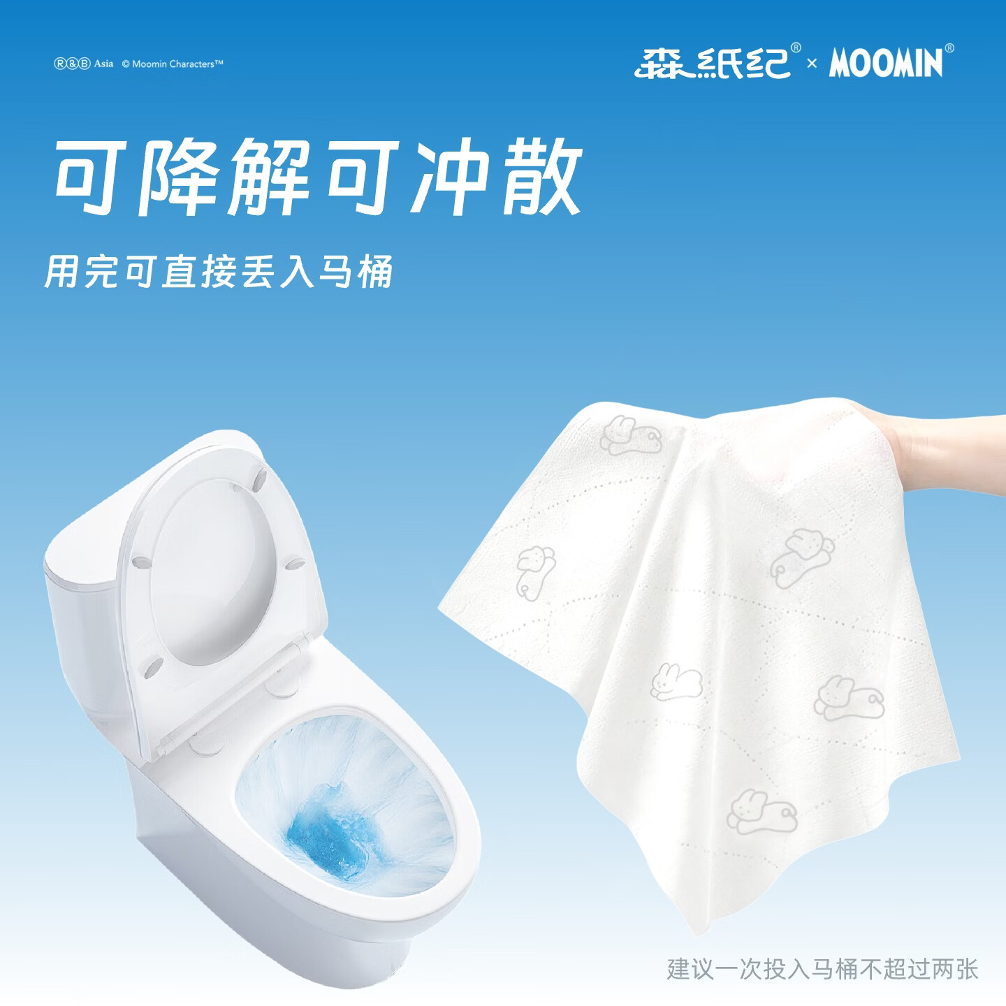 森纸纪纯水湿厕纸纸巾可冲散无纺布湿巾卫生纸私处清洁卫生湿纸巾可降解 【姆明联名款】舒柔湿厕纸 80抽*1包  体验装