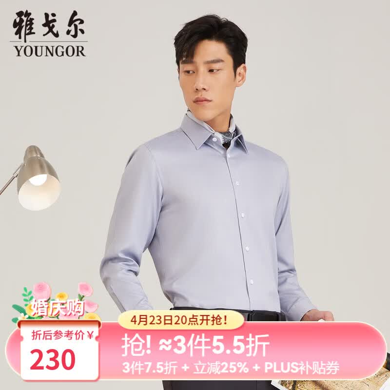 雅戈尔（YOUNGOR）长袖衬衫男白色DP免烫衬衫纯棉面料舒适抗皱平整易打理 GLDP16384EJA灰色 41