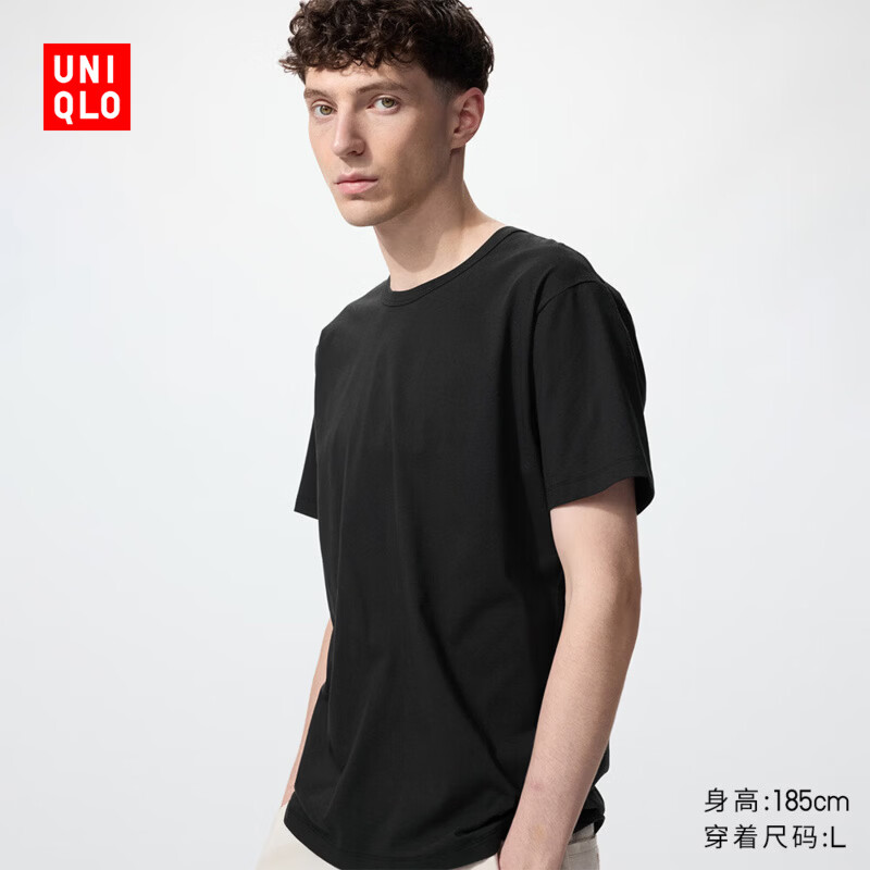 优衣库男装AIRism棉混纺圆领T恤/短袖26春夏新款482522 482524 482522/09黑色 XL