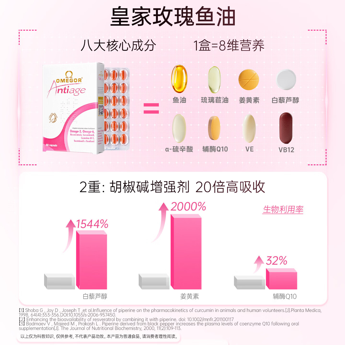 金凯撒玫瑰鱼油抗氧化抗糖软胶囊淡化色素提亮肌肤鱼油女性分销 60粒*1盒
