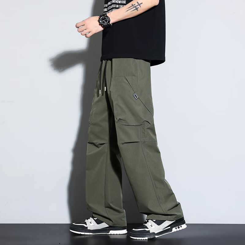 啄木鸟休闲裤男2026夏季薄款冰丝速干直筒阔腿裤子男青少年休闲百搭长裤 深灰 XL 建议130-150斤