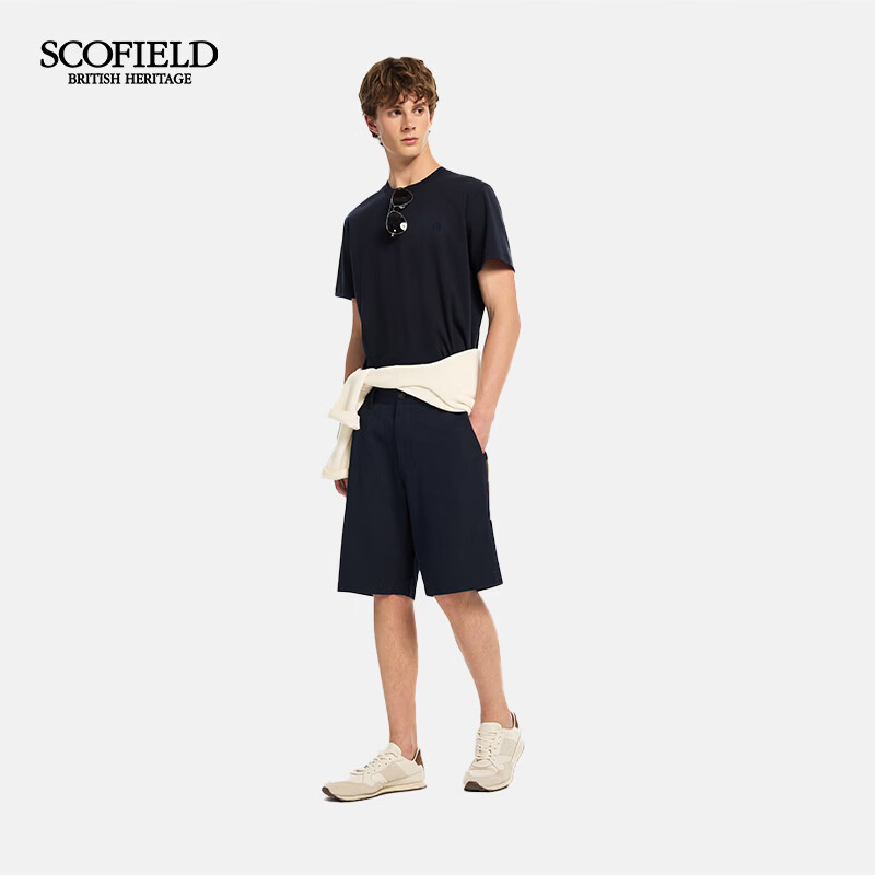 Scofield男士26年夏季新款新疆棉短款宽松通勤舒适休闲短袖T恤男 藏青色 M (170)