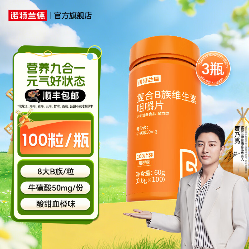 诺特兰德复合维生素b族维生素C咀嚼片VC片vb1b2b6b12烟酸叶酸官方旗舰店 100粒*3瓶 【顺丰包邮】