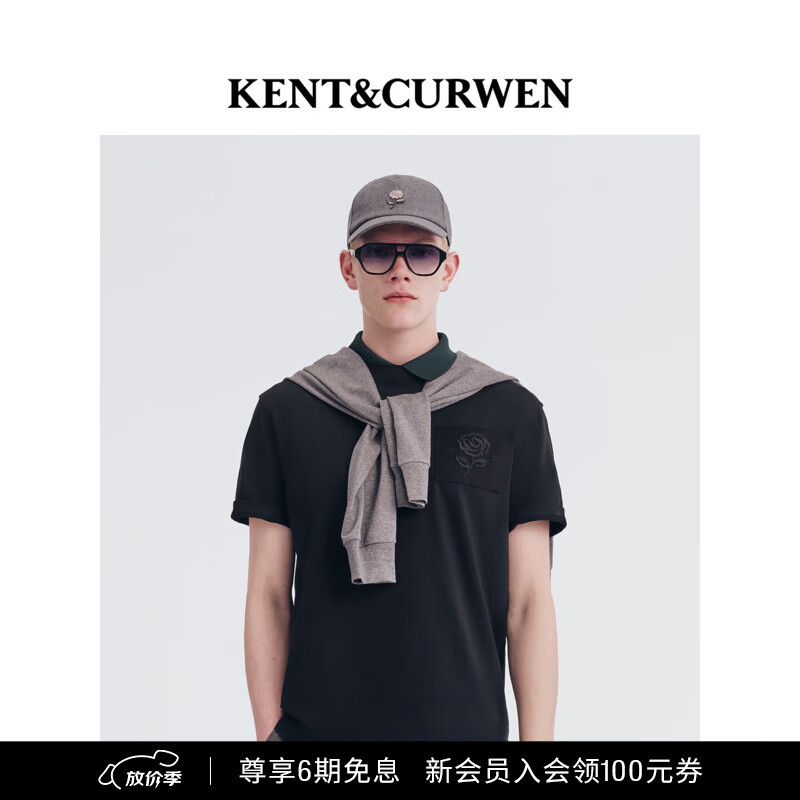 KENT&amp;CURWEN肯迪文2026春夏新品玫瑰系列纯棉多色男女同款短袖T恤 黑色99 S (170/92A)