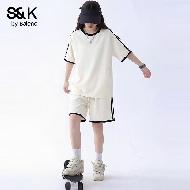 班尼路S&amp;K运动套装女夏2026新款学生超好休闲撞色设计穿搭一整套两件套 浅杏#纯色 M