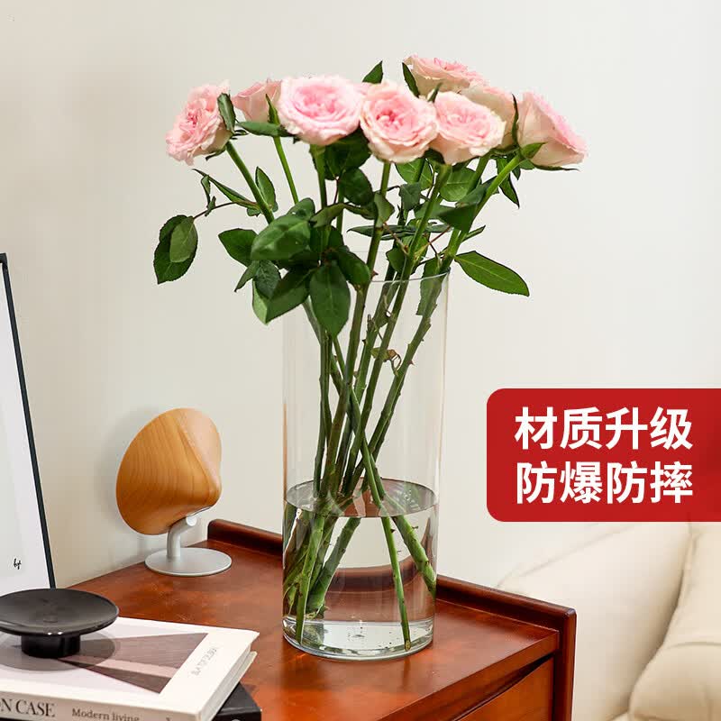 溥畔亚克力防摔花瓶水养水培插花富贵竹透明直筒亚克力鲜花装饰客厅小 口径20CM高度40CM
