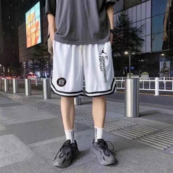 NBA KIDS美短裤男夏天运动宽松NBA球裤aj飞人不过膝4分裤篮球裤儿童 白色NBA斜纹短裤 XL XL建议110-132斤