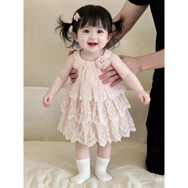 GOOFLORON一周岁礼服女宝宝公主裙粉色公主女童蕾丝连衣裙夏季吊带裙 米色单件裙(不含发饰袜) 110 cm