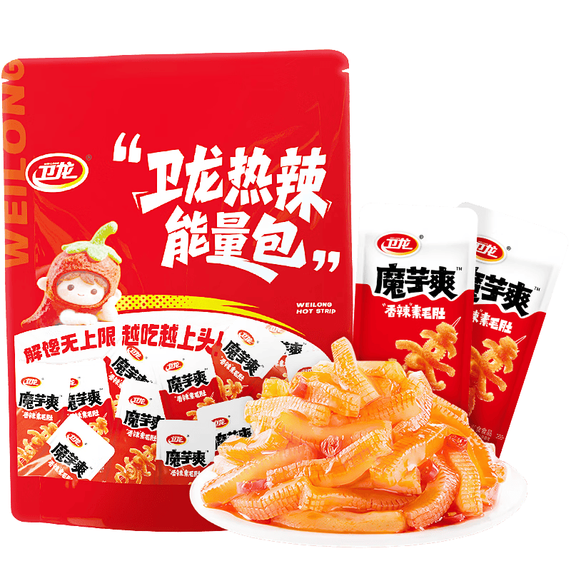 卫龙 魔芋爽 辣条 香辣魔芋爽 素毛肚大礼包休闲零食1260g/约71包