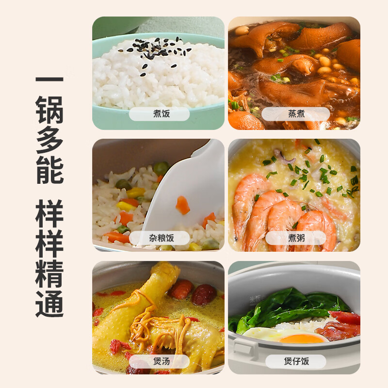 利仁（Liven）电饭煲4升大容量电饭锅3-4-5-6人家用微压柴火饭智能多功能一体多用煮饭粥炖卤蛋糕新款珐琅内胆锅 【0氟0特氟龙双酚A】9H硬度+9大菜单 4L