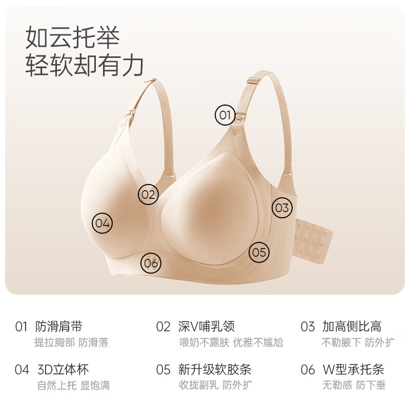 ROVO超反重力哺乳内衣小绷带2.0提拉聚拢承托防下垂舒适透气孕妇文胸 素肌肤+泡沫粉【小绷带2.0 双倍提拉】 L