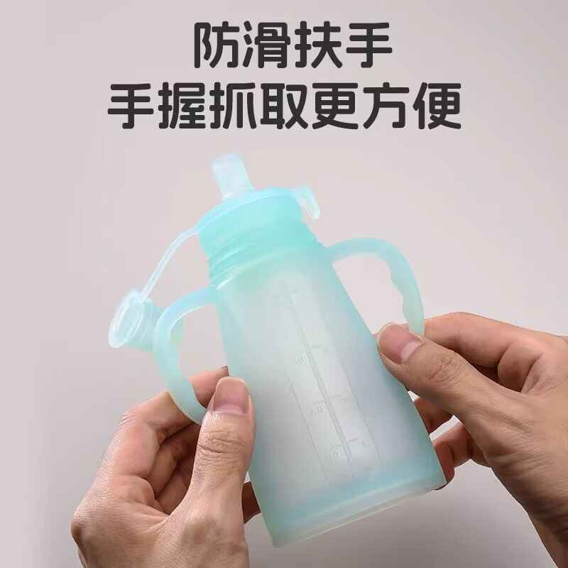 硅胶辅食袋果泥袋奶瓶家用宝宝挤压式米糊母乳保鲜袋水杯 硅胶辅食果泥袋【蓝色+棕色】+硅胶儿童勺叉