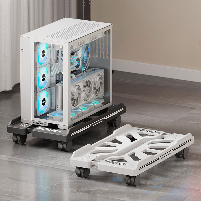 艾仕可（ASCOR）可移动台式电脑主机托架置物架支架伸缩散热机箱底座滑轮放置架 白色升级款【加厚材质/带万向轮】