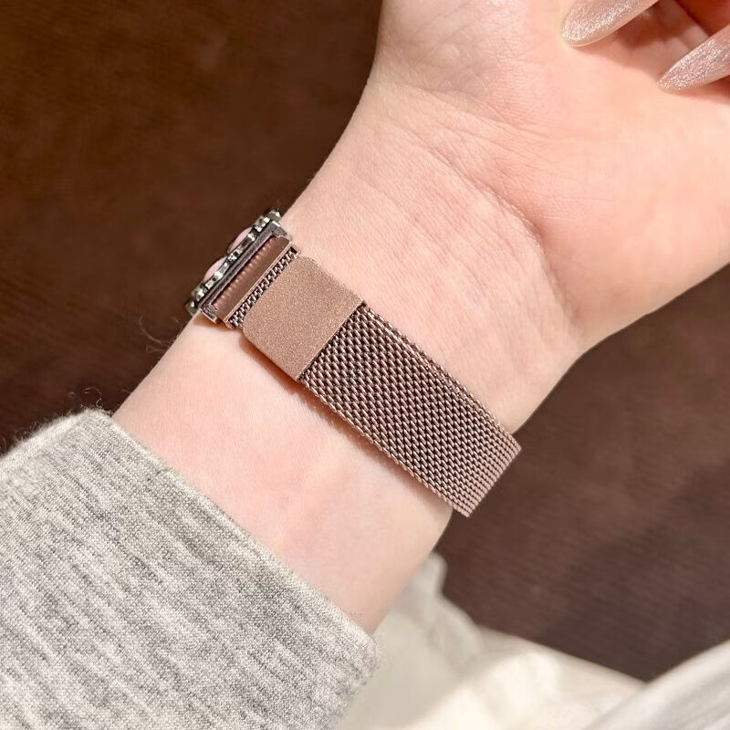 适用华为gt6表带金属磁吸watch5新款樱桃粉金米兰轻奢时尚网红女款表带 【银色-米兰尼斯】+樱桃白头粒 适用：华为Watch GT-表带22mm