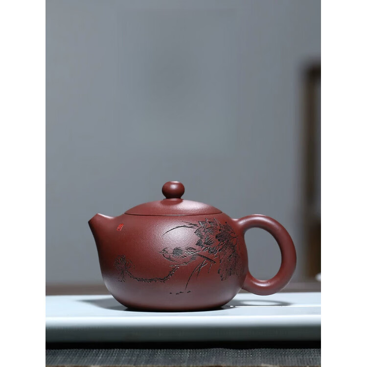 何佳功宜兴紫砂壶纯全手工家用大容量茶具原矿底槽清茶壶刻绘西施 (含)-300mL(含) 201ml