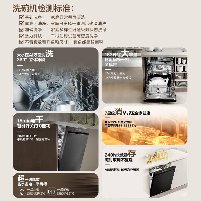 海尔（Haier）嵌入式洗碗机W5000Plus2.0双面洗163升容量七星消杀10天净存消毒碗柜 【顶配163L】W5000Plus2.0 黑色