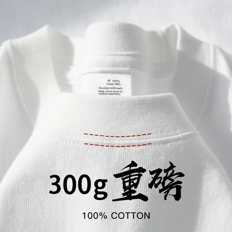 WANIOT新疆棉 300g重磅纯棉纯色短袖T恤男女冷色调美式复古宽松半袖夏季 [300G重磅]象牙白 2XL [建议180-200斤]