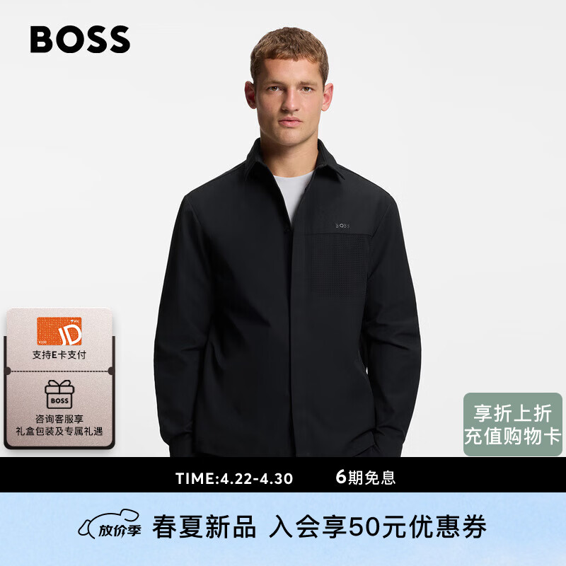 雨果博斯BOSS 【防泼水】男士26年春季新款斜纹布宽松版型薄款夹克外套 001-黑色 L