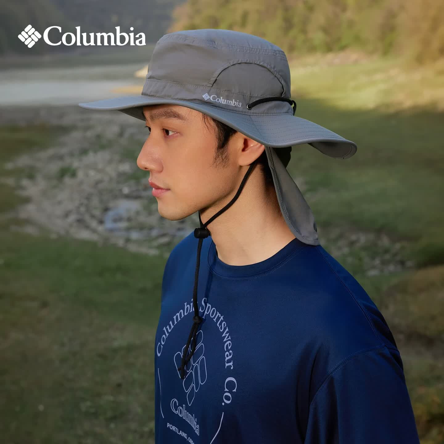 哥伦比亚（Columbia）2026春夏新品户外情侣UPF50防晒降温钓鱼大帽檐遮阳渔夫帽CU4539 023-灰黑色 L/XL