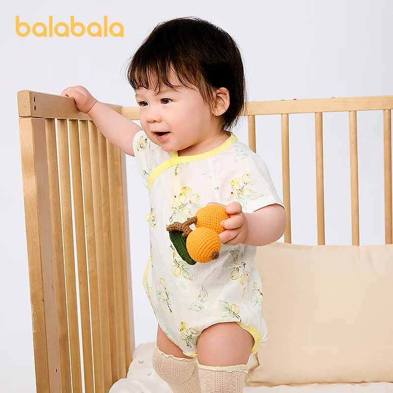 巴拉巴拉婴儿包屁衣男女童爬爬服衣服夏季薄款新款两件装新生儿连体衣 黄色调201同色不同款2件装 90cm
