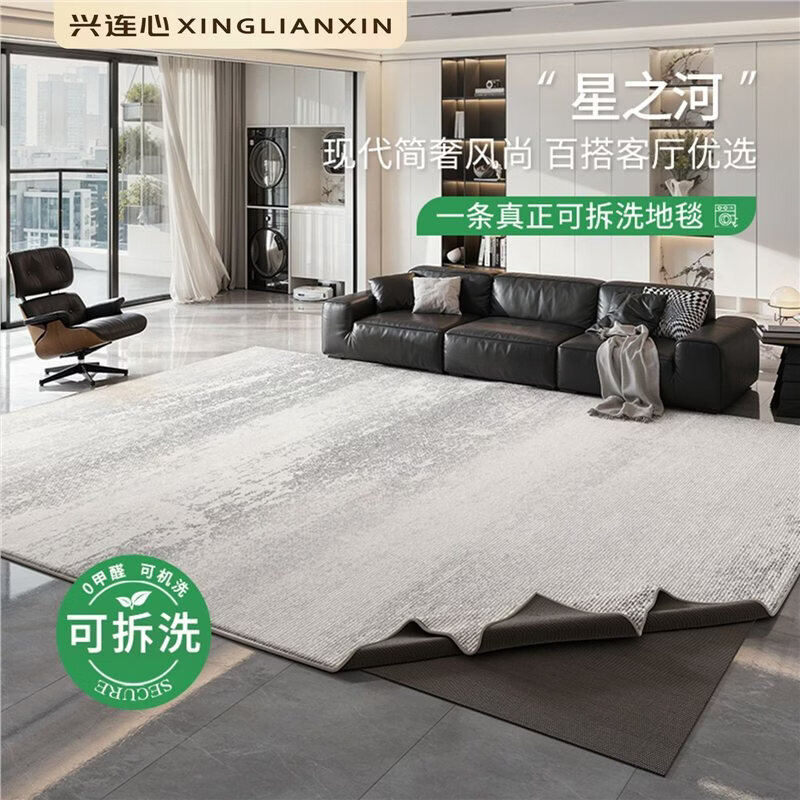 兴连心可拆洗意式简约地毯客厅2026新轻奢高级可机洗防滑地垫沙发 可拆洗仿羊绒-星之河【毯面+10mm加厚底】 200*340CM【适合3-3.4米沙发】