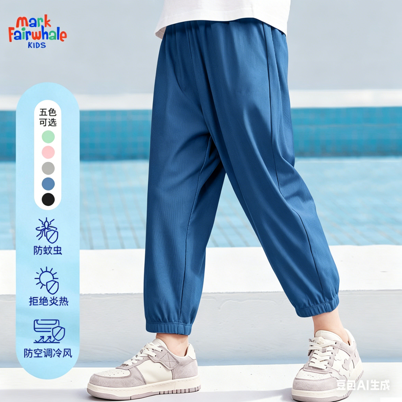 马克华菲（MARK FAIRWHALE）2026儿童防晒速干裤男童夏季新款网眼透气裤子女童休闲防蚊裤薄 纯色灰蓝 130