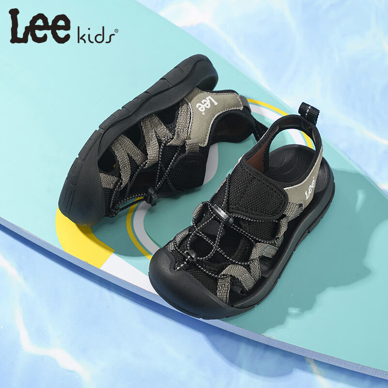 Lee童鞋夏季新款儿童包头凉鞋女童镂空沙滩鞋男大童 X0181 黑色 36 【建议脚长225mm】