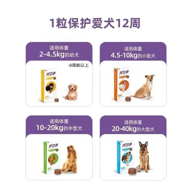贝卫多氟雷拉纳咀嚼片贝卫多犬体外驱虫药治疗蠕形螨驱跳蚤蜱虫疥螨正品 大型犬10-20kg 1粒*1盒