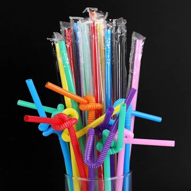 彩色独立包装艺术吸管一次性食品级可弯曲饮料豆浆奶茶店早教手工 100支