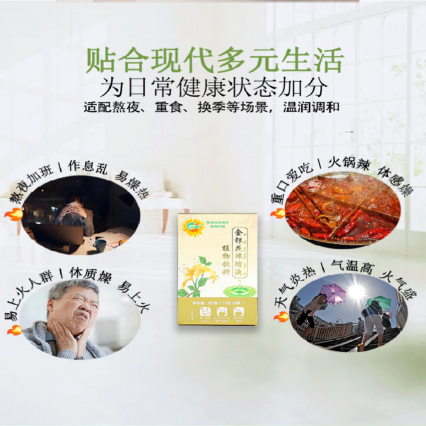 祺瑞园金银花浓缩液原广东凉茶饮可搭去火清热解毒降下火茶熬夜养生茶包 [5盒全家共享】 10g*40袋 30天清润更划算 精选药食同源植物
