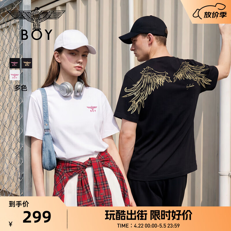 BOY LONDON【金翼凌云】春夏情侣款潮牌男女简约纯棉短袖T恤N01909 黑色 （黑金） M