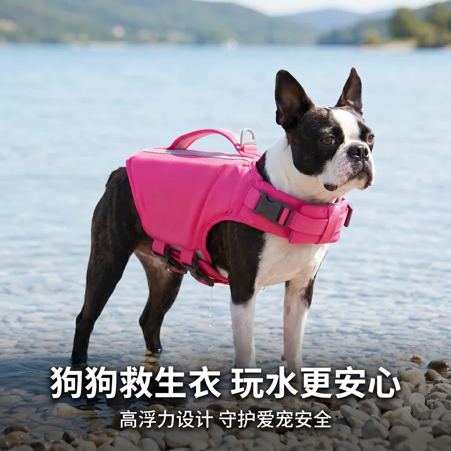 KUOSER狗狗救生衣反光条加厚泡棉防丢提手可调节安全狗狗泳衣 玫红色 L【胸围58-75cm丨体重参考18-31.8kg】