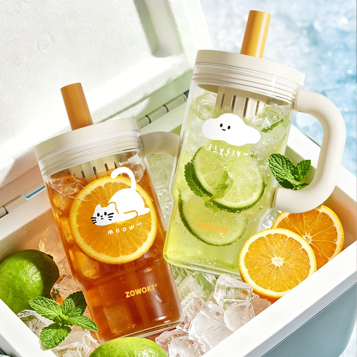 造物集塑料冰霸杯巨无霸吸管杯女士2026新款高颜值水杯茶水分离杯子 夏日布丁-氧气云【母婴级Tritan】