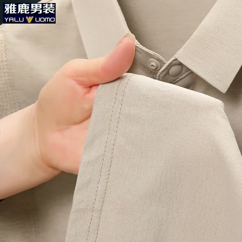 雅鹿迪桑网格短袖t恤男2026夏季新款翻领宽松中年爸爸半袖衫男装上衣 灰色 M (165)（建议100-120斤）