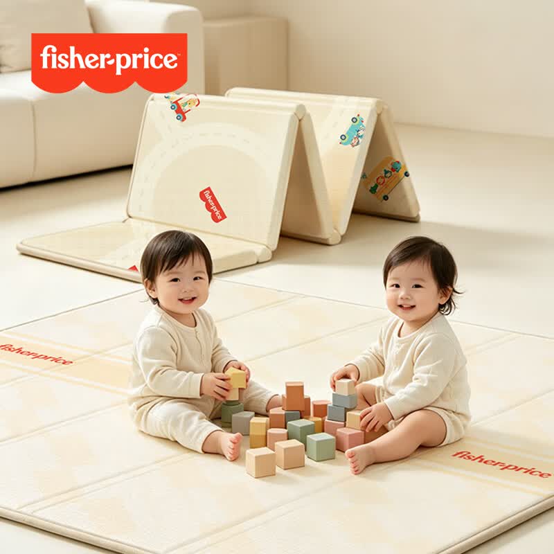 费雪(Fisher-Price)宝宝爬爬垫婴儿折叠垫无味IXPE客厅地垫儿童加厚爬行垫泡沫防摔 抗污耐磨【覆膜+蜂氧棉IXPE-压边】卡通动物+大巴车 150*180*2cm【甲酰胺甲醛N.D. 99%抗菌】