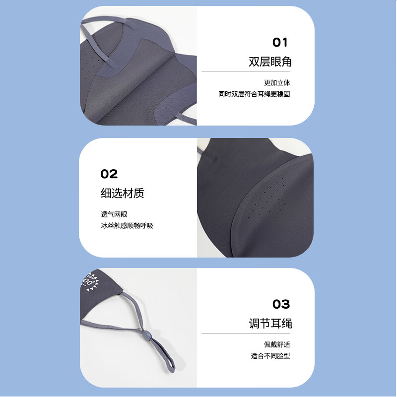 羽小朵面膜防晒口罩女防紫外线高颜值遮阳防护透气骑行冰丝面罩拍1发5 黑色 拍1发5 锦纶原纱/UPF50+