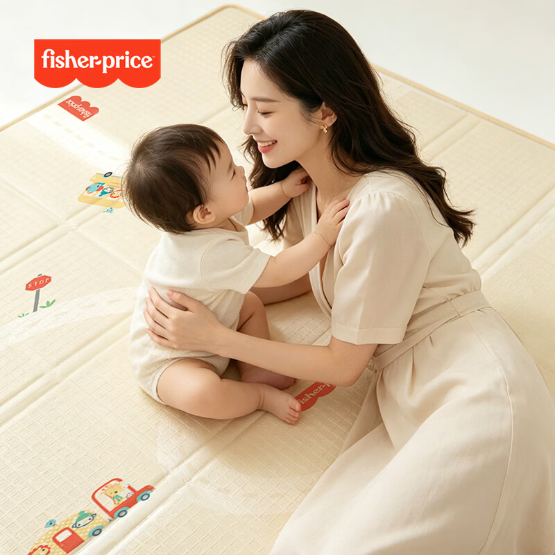 费雪(Fisher-Price)宝宝爬爬垫婴儿折叠垫无味IXPE客厅地垫儿童加厚爬行垫泡沫防摔 抗污耐磨【覆膜+蜂氧棉IXPE-压边】卡通动物+大巴车 150*180*2cm【甲酰胺甲醛N.D. 99%抗菌】