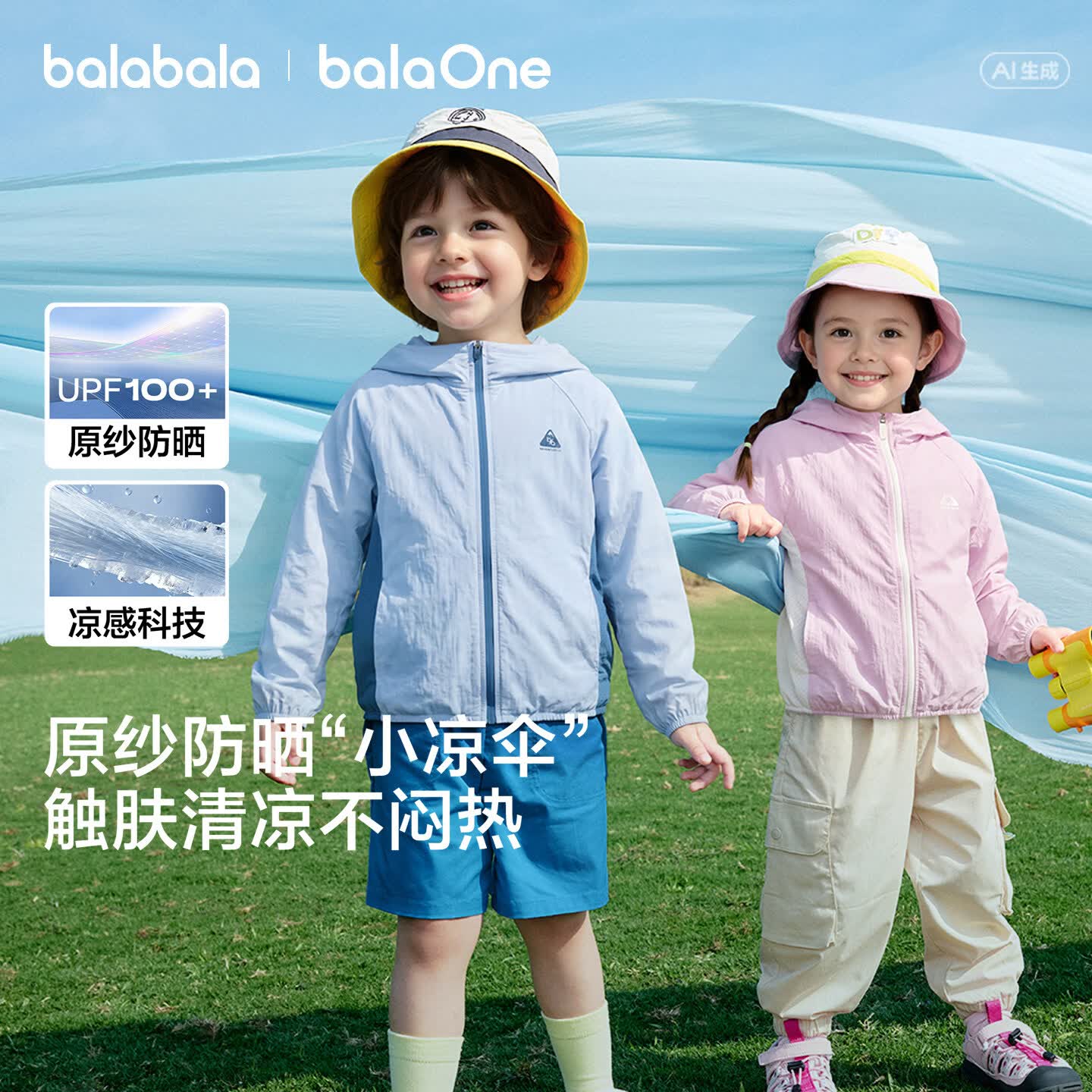 巴拉巴拉童装儿童防晒衣女童男童宝宝薄外套2026新款夏装透气亲子UPF100+